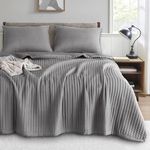 KASENTEX Dark Grey Oversized Queen Size Quilt Bedding Sets with Pillow-Shams, Lightweight Soft Bedspread, Durable Stitched - Quilted Blanket Thin Comforter Bed Cover, 3 Pieces, 102x106 inches