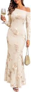 Caracilia Wedding Guest Dresses for Women One Shoulder Long Sleeve Floral