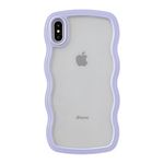 Cat Care Back Cover Compatible with iPhone Xs Max, Adorable Curly Wave Frame Clear Case for Girls and Women, Transparent Soft Silicone TPU Bumper Shockproof Protective Cover (Purple)