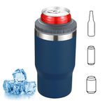 4 in 1 Insulated can Cooler, Stainless Steel Bottle and Can Insulator for 12oz Standard Cans, Slim Cans and Beer Bottles, or as a 14oz Coffee Mug with Lid (Navy Blue)