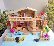 TinyMinyWorld Wooden Big Dollhouse Castel Large with Furniture playset Fully Loaded (Colour Castel) (Villa Pine Export)