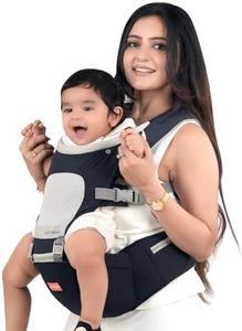Infantso Premium Hip Seat Baby Carrier with 6 Adjustable Carry Positions, Carrier for 0 to 3 years Baby with Hip Seat, Kangaroo Style Bag, Baby carrying Bag for Newborn to Toddler, Weight upto 15kgs (Blue&Grey)