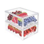 MANO 2Pack Clear Fridge Drawers Pull Out Stackable Refrigerator Drawer Organizer Bins Pantry Storage Box Plastic Food Containers for Kitchen Bathroom Office Closet (Large)