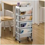 NUODWELL Mobile Bookshelf with Wheels, Removable Plastic Storage Organizer Kids Bookshelf, Large Capacity Magazine Rack Book Cart Rolling Cart for Office, Dorm, Classroom