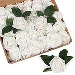 BELLE VOUS 50 Pack Fake Artificial White Foam Roses With Stem - 19cm/7.48 inches - Realistic Flowers - Home, Party & Wedding Decorations - For DIY, Bridal Shower Bouquets & Centrepieces/Arrangements