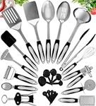25 pcs Kitchen Utensils Stainless Steel - Non-Stick Kitchen Utensils Set - Stainless Steel and Silicone Cooking Utensils Set - Kitchen Tools Gadgets Accessories Spoons Turners Spatula Ladle Set
