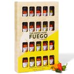 Thoughtfully Gifts, The Good Hurt Fuego Hot Sauce Gift Set, Flavors Include Garlic Herb, Smoky Bourbon, Jalapeno Lime and More, Pack of 20