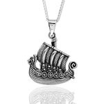 Dragon Figurehead Viking Long Boat Ship Pendant Necklace,Solid 925 Sterling Silver,Quality -KimnKim D23