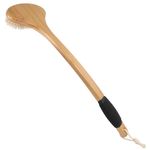 OWIIZI Back Scrub Brush for Shower,Stiff Boar Bristles Bamboo Curved Long Handle Antiskid Body bath brush for Back Use Wet or Dry,Deep Cleanse Large Surface Back Scrubber