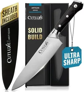 Cutluxe Chef Knife – 8" Razor Sharp Blade, Ergonomic Handle Design, Full Tang High Carbon German Steel, Sheath Included – Artisan Series