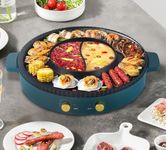 Hot Pot Grill 2-IN-1 Electric Grill with Hot Pot 42cm Korean BBQ Grill Indoor, Hot Pot with Divider, Nonstick and Smokeless,Dual Temperature Control Electric BBQ Pot for 3-4 People 1360W 220V