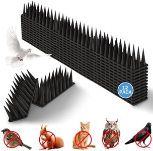 12Pcs Wall & Fence Spikes, Plastic Anti Bird Spikes for Outside, Cat Squirrel Raccoon Pigeon Fox Intruder Deterrent Spikes, Bird Repellent Spikes for Garden, Balcony, Roofs, Gate Wall, Window (Black)
