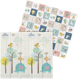 UBABY - Alfombra de Juegos Bebés Reversible - Acolchada y Plegable - Colchoneta Gimnasio Actividades - Alfombra Infantil - Antideslizante, Impermeable, Elefante + Letras - Medidas: 200x180x1cm