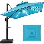 Best Choice Products 10x10ft 2-Tier Square Cantilever Patio Umbrella with Solar LED Lights, Offset Hanging Outdoor Sun Shade for Backyard w/Included Fillable Base, 360 Rotation - Sky Blue