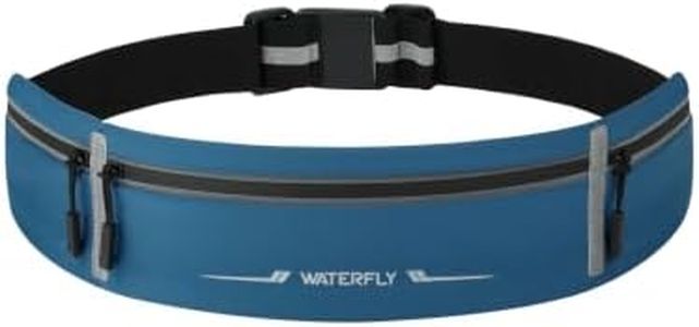 WATERFLY Running Belt Fanny Pack: Slim Waist Bag with 3 Zipper Pockets, Reflective Runner Phone Holder for Men Women - Fitness Gym Belt Adjustable Fit for Exercise Marathon Jogging Blue