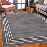 JV Home Classy Collection Solid | Transitional | Modern Area Rug for Living Room, Dining Room 4' x 6' Grey/Off White