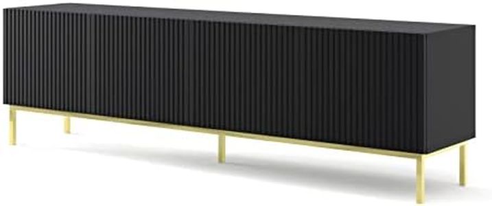 BIM Furniture - Mueble para TV Ravenna con 4 puertas de madera y marco dorado, color negro mate, 200 x 42 x 58 cm