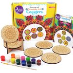 Asian Hobby Crafts DIY Coaster Painting Kit - 6 Pre-Marked Coasters, Paint and Brush Set | Mandala Art and Craft Kit for Kids & Adults (4-12 Years) Painting and Coloring Kit for Birthday Return Gift
