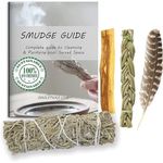 Ancientveda Sage Smudge Kit | USDA Organic Blue Sage, Sweetgrass Sage, Palo Santo Stick(s) Smudging Kit for Meditation, Yoga, Reiki, Home Cleansing, Aromatherapy (Starter Kit, Blue Sage)