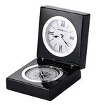 Howard Miller Endeavor Table Clock 645-743 – Small Compass Combination with Black Piano Finish and Quartz Movement