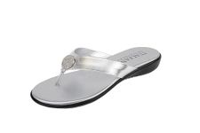 ITALIAN SHOEMAKERS Gea Low Wedge Rhinestone Ornament Dressy Thong Sandals for Women, Silver, 8