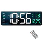 Abovsare Plastic Digital Wall Clock Large Display, 16.2 Inch Large Wall Clocks, Led Digital Clock with Remote Control/Automatic Brightness Dimmer Big Clock with Date Week Temperature (Green Digit)