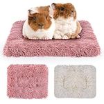 MICOOYO 2Pcs Small Animal Bed Mat - Fluffy Fleece Rabbit Bed, Pet Pad Mat for Rabbit Guinea Pig Squirrel Hamster (XS, Pink, White)