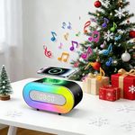 POSVIU 5-in-1 Portable Bluetooth Speaker with Dual Stereo Speakers, RGB LED Atmosphere Table Lamp, 15W Wireless Charging Station, Dimmable Clock, Foldable Phone Stand, Teen Boy Girl Trendy Stuff Gift