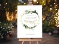 GEOMETRIC GREENERY Engagement Party Welcome Sign, A1, A2, A3 or A4, Engagement Party Signs, Engagement Decorations, Modern Engagement Party