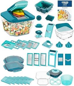 Genius Nicer Dicer Chef Professional Deluxe Gemüseschneider manuell 39-tlg, Gemüsehobel mit 5.2L Behälter und 2.8L Glassschüssel Deckel, Spiralschneider Pommesschneider Küchenhelfer