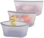 BELLE VOUS Reusable Freezer Bags - Silicone Food Storage Bags (3 Pack) - 750ml/25oz Leakproof Stand-Up Zip Containers - Freezer, Dishwasher & Microwave Safe