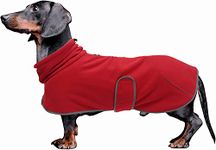 babepet Dachshund Winter Coat Polar fleece Dog Jacket miniature Dachshund Pullover Jumper Adjustable Outdoor Sausage Dog Apparel with zipper harness hole for small medium breed-Red-M