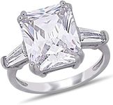 Abbie+Cleo 11 CT TGW Women's Cubic Zirconia 3 Stone Engagement Ring - Anillo de Mujer - Rhodium Plated 925 Sterling Silver - Statement Ring (Radiant and Baguette Shape- Size 8)