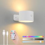 Lightess LED Wall Sconce Up Down, 19 Colors Dimmable Wall Mounted Lamp with Rechargeable Battery Operated USB, RGB Ambient Light, Touch Remote Control, Cordless Wall Light for Bedroom