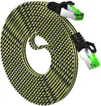 GearIT Cat7 Nylon Braided Flat Patch Cable 32AWG Flat Ethernet Cord for High Density Environment - Black