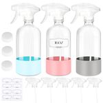 ZENOWICK Glass Spray Bottles for Cleaning, Refillable Empty Containers with Silicone Protective Sleeve, Upgraded Adjustable Nozzle Spray Bottle Sets for Essential Oils, Fresheners (3 Pack, 16 Oz)