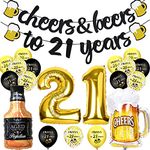 21st Birthday Decorations for Him, 21st Birthday Decorations with Cheer Banner, 40Inch Number 21 Foil Balloons, 21st Sign Black Gold Balloons Champagne Cups Foil Balloons, Party Decorations for Her