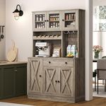 YITAHOME 71''H Kitchen Pantry Storage Cabinet with Power Outlet, Tall Cabinet with Doors, Shelves & Drawer, Buffet Cabinet with Goblet Holder and Wine Rack for Kitchen, Living Room (41''W, Grey)