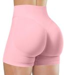 Unthewe Womens Workout Seamless Scrunch Butt Lifting Shorts High Waisted Tummy Control Gym Yoga Shorts, #1 Pink, Medium