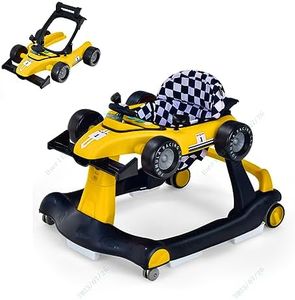 Maxmass Baby Walker, 4 in 1 Infant Sit-to-Stand Walker with Adjustable Height & Speed, Lockable Rear Wheels and Detachable Seat Cushion, Foldable Toddler Activity Walker for 6-18 Months (Yellow)