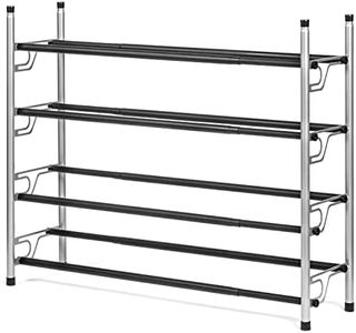 4-Tier Long Shoe Rack for Closet & Bedroom, Wide Sturdy Metal Shoe Storage Shelf, Free Standing Shoe Organizer for Entryway, Zapatera para Closet, Shoe Storage Organizer for Shoes, Black Shoe Rack