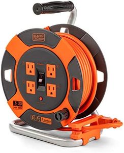 BLACK+DECKER 50 Ft. Retractable Extension Cord Reel With 4 Outlets, Multi-Plug Extension, Easy Handle Rewind & Heavy-Duty 14AWG SJTW Cable