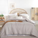 weigelia King Size Comforter Set Boho Linen Grey Comforter King for Women and Men Bed in a Bag Microfiber Bedding Set 7PC King Comforter Set with Sheets Reversible Comforter Soft All Season