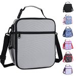 hombrima Kids Insulated Lunch Box Bag, Thermal Picnic Cool Bags with Adjustable Strap for Adults Children Women Men Boys Girls School Work(Gray)