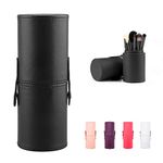 Large Makeup Brush Holder Leather Travel Portable Brushes Storage Case (Black)