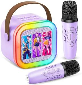 Karaoke Machine Kids, Upgrade Karaoke Machine 2 Wireless Microphones, Mini Karaoke Bluetooth Speaker with Party Led Lights, Gifts for Boys Girls Children Toddler, Toys for Children (LMNTMKF-purple)