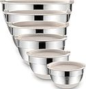 Umite Chef Mixing Bowls with Airtight Lids 6 Piece Stainless Steel Metal Nesting Storage Bowls, Non-Slip Bottoms Size 7, 3.5, 2.5, 2.0,1.5, 1QT, Great for Mixing & Serving (Khaki}