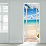 MUYIRTED 3D Door Mural Sticker for Interior Doors, Waterproof Self-Adhesive PVC Door Stickers Wall Decoration - Beach Scenery Door Poster Stickers for Bedrooms Living Room, 30.3"x78.7" (A-02)