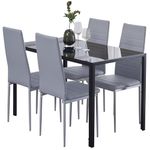 5 Pieces Dining Table and Chair Set, Glass Kitchen Dining Set for 4,Rectangular Black Glass Kitchen Table with 4 Grey Chairs for Home Kitchen/Dinette/Restaurant