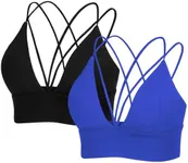 MotoRun Strappy Sports Bra Sexy Bralettes for Women Push Up Bralette Rave Top Black Blue 2 Pack XS